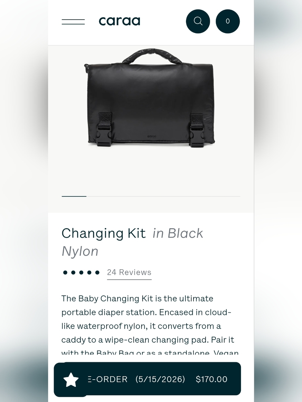 Caraa Baby Changing Kit In Black Nylon